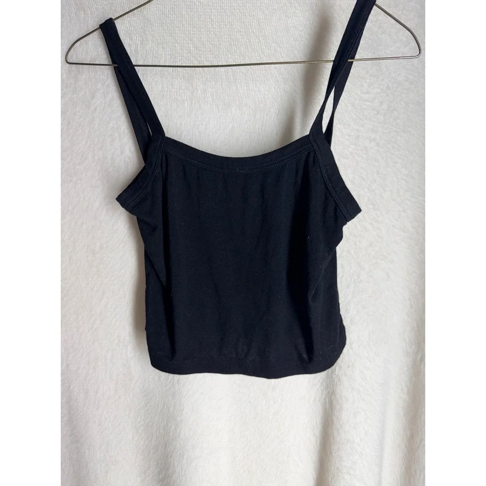 SHEIN Womens Black Cropped Cami Tank Top Double Strap Square Neck Medium